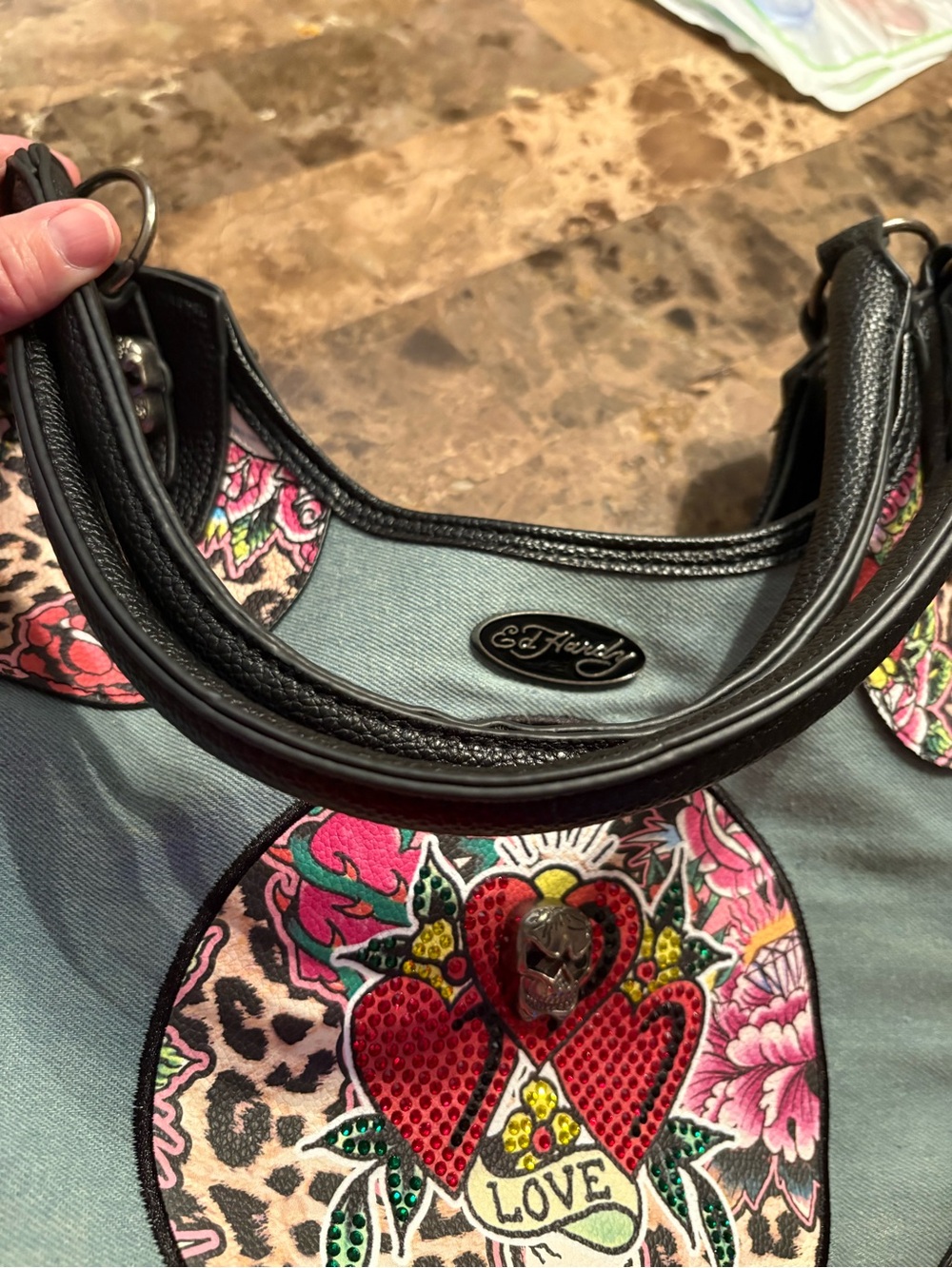 Ed Hardy NWOT “LOVE” Large Shoulder Bag Multicolor/Metal Skulls & Flowers. 17x12 - Picture 14 of 16